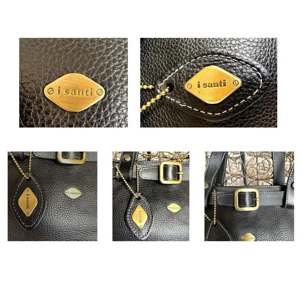 Isanti Leather Crossbody Bag Navy Top Zip Tote Handles Logo Code Italy Travel